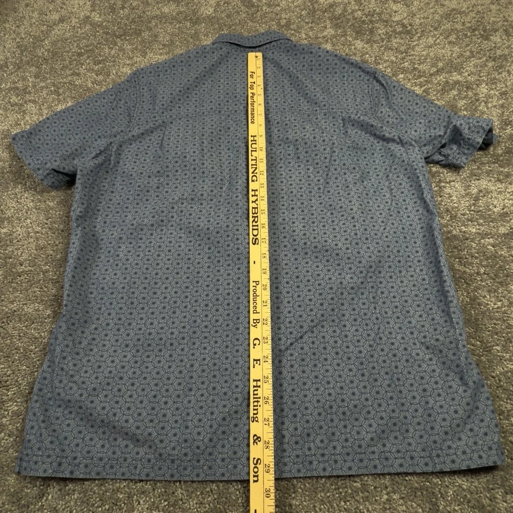 LL Bean Shirt Men's Large Blue Button Up Geometric Cotton Nylon Short‎ Sleeve